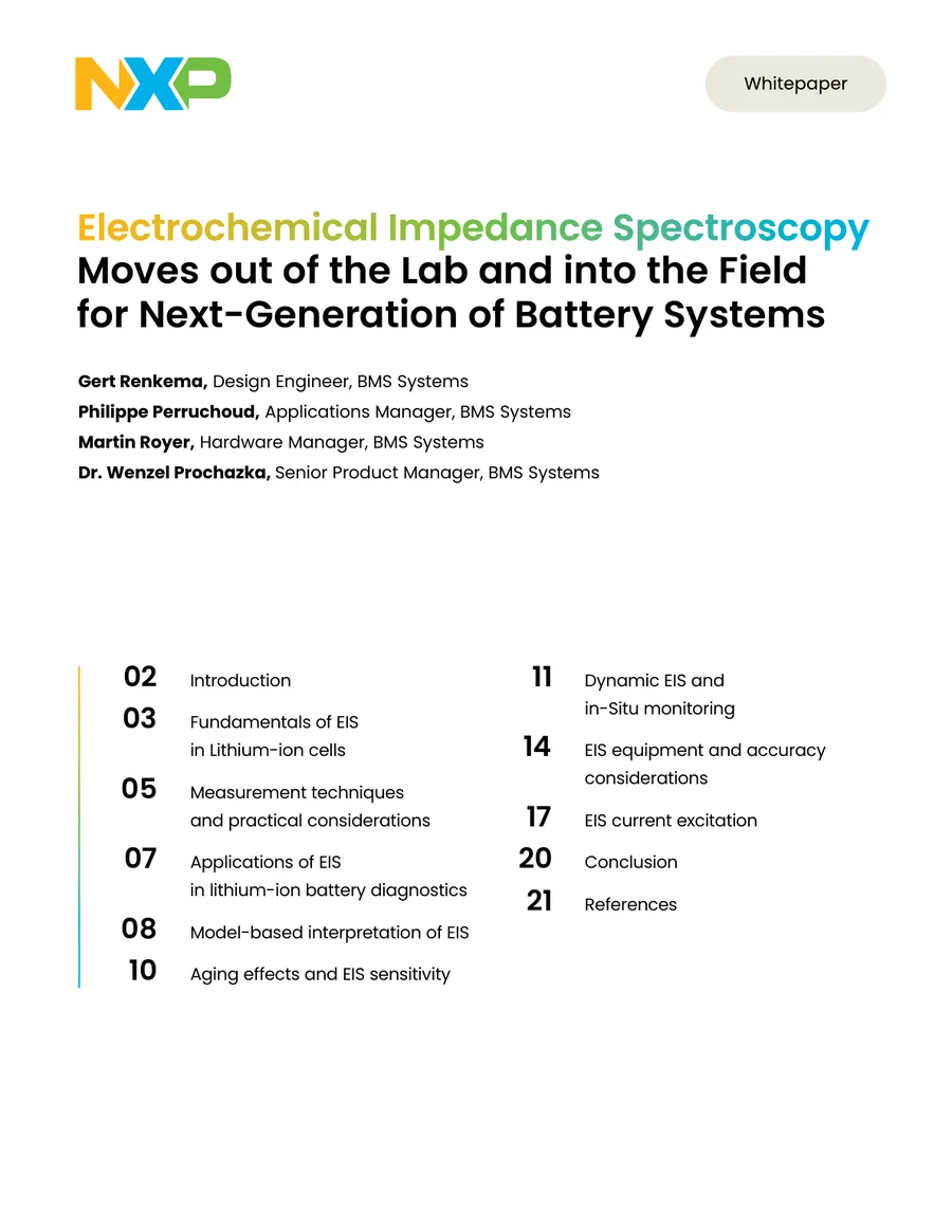NXP whitepaper cover — Electrochemical Impedance Spectroscopy Moves out of the Lab and into the Field