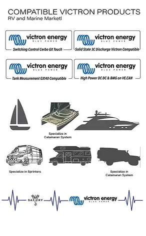 Compatible Victron products brochure cover for RV and marine systems